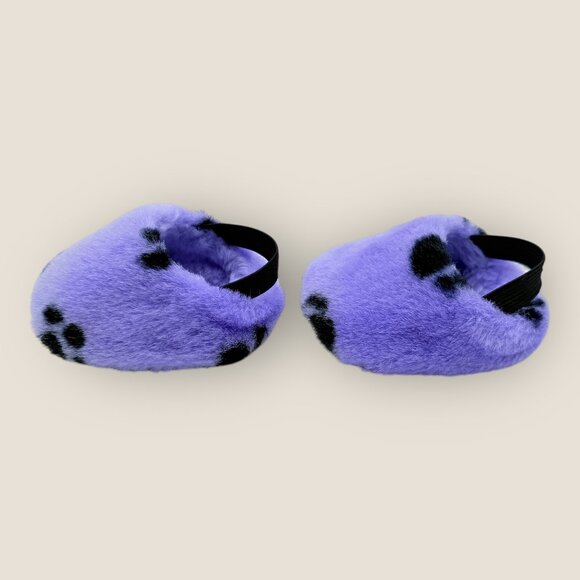 Build-A-Bear Workshop Purple Black Plush Paw Print Bear Slippers BAB Clothes B - Picture 3 of 7